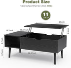 OLIXIS Wood Lift Top Coffee Table with Hidden Compartment and Large Storage Shelf, Lift Tabletop Dining Center Table for Home Living Room Office, Black
