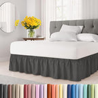 Wrap Around Dust Ruffle Bed Skirt - Charcoal - for Queen Size Beds w/ 15 Inch Drop - Easy Fit Elastic Strap - Adjustable Pleated Bedskirt w/Brushed Fabric - Wrinkle Free - Women, Men, Kids & Teens