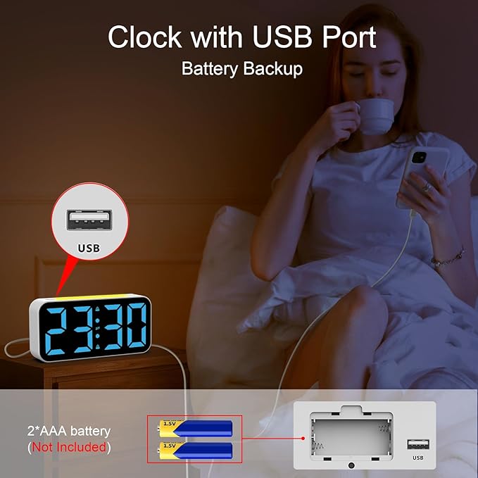 Loud Alarm Clocks for Bedrooms Heavy Sleepers, Digital Clock with Night Light, Large Display, Dual Alarm, Snooze, Dimmable Bedside Alarm Clock for Kids Teens Boys Girls