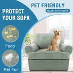 H.VERSAILTEX Sofa Cover 2 Piece T Cushion Armchair Slipcovers Thick Velvet Couch Cover Stretch T Cushion Sofa Covers for 1 Cushion Couch with 1 Individual T Cushion Covers Washable, Sea Grass