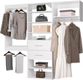ROOMTEC Modular Closet System, 96" Wall Mounted Modern Closet Organizer with Hanging Rods and Drawers, Wooden Tower for Walk-In Closets, Wardrobe Storage Kit, White