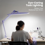 Neatfi XL Nail Desk Lamp with Clamp, 2200 Lumens, 20-Inch Wide Head, Dimmable 4 Levels, 6500K, LED Task Light for Manicure Table, Crafts, Workbench, Office (Non-CCT, Lavender)
