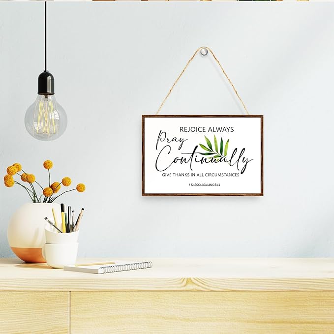 Rejoice Always Pray Continually Give Thanks Sign,Inspirational Rustic Christian Hanging Wood Plaque Sign,Motivational Bible Verse Wall decor for Home Bedroom,1 Thessalonians 5:16
