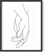 Y2K BOO Holding Hands UNFRAMED Wall Art Interlocking Fingers Connection Continuous Line Drawing 8x10 Inch Heavyweight Paper Modern Studio Decor