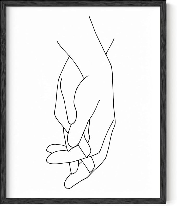 Y2K BOO Holding Hands UNFRAMED Wall Art Interlocking Fingers Connection Continuous Line Drawing 8x10 Inch Heavyweight Paper Modern Studio Decor