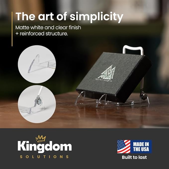 KINGDOM SOLUTIONS MADE IN USA 36-Pack Adjustable Acrylic Easels - Plate Stand - Sturdy Book Stand for Art, Pictures, Plates, Frames - Unique on the Market