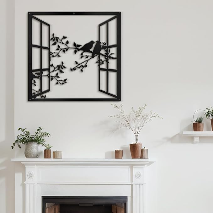 SIGNLEADER Metal Wall Art Decor Bird Silhouette on Branch Modern Abstract Wall Sculpture Hangings Home Decoration for Living Room, Bedroom, Bathroom, Kitchen, Outdoor - 18" Black