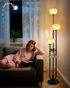 Lightdot Black Floor Lamp with Table, Modern Dimmable Floor Lamps with Pumpkin Lampshade, 3000K Warm White Bulbs Included, 3-Light Tall Standing Lamp for Living Room/Bedroom/Sofa Beside/Corner Decor