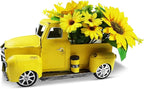 Sunflower Metal Truck with Artificial Flower Vintage Farm Pickup Farmhouse Tabletop Tiered Tray Decor, Rustic Farmhouse Decor for Table Top Decor Home Kitchen(Yellow)