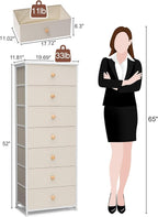 Crestlive Products Tall Dresser, 7-Drawer Fabric Storage Tower, Chests of Drawers - Vertical Organizer Unit for Bedroom, Hallway, Entryway, Nursery, Closets - Steel Frame, Wood Top & Handles (Beige)