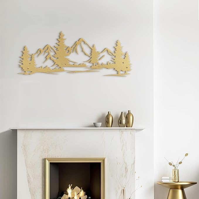 SIGNLEADER Metal Wall Art Decor Mountain Pine trees Modern Abstract Wall Sculpture Hangings Home Decoration for Living Room, Bedroom, Bathroom, Kitchen, Outdoor - 36" Gold