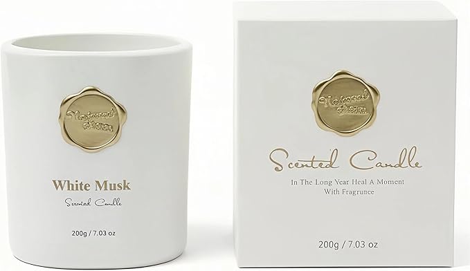Scented Luxury Candles -Whitemusk-Aromatherapy Jar Candles for Relaxation & Sleep -7 oz- 45 Hours Clean Burn-Hand-Cast -100% Natural Soy Wax-Ideal Gifts