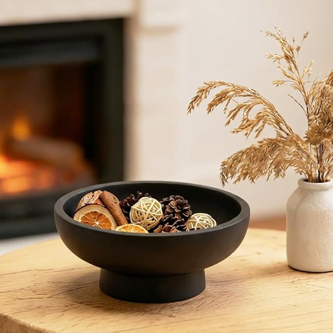 Modern Decorative Fruit Bowl for Keys Entryway Table, Holder Kitchen Countertop Minimalist Home Decor Accents Aesthetic With Pedestal,Black