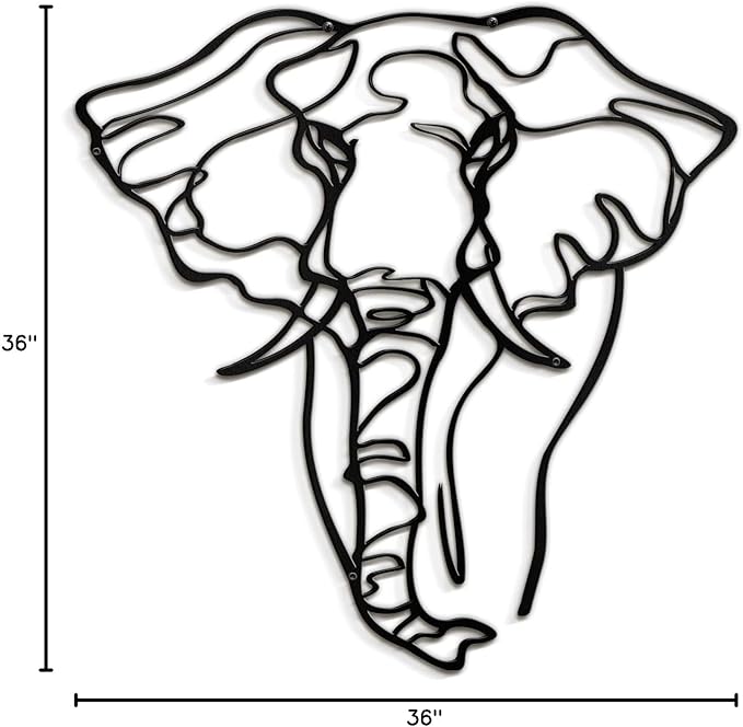 SIGNLEADER Metal Wall Art Decor Elephant Minimalist Modern Abstract Wall Sculpture Hangings Home Decoration for Living Room, Bedroom, Bathroom, Kitchen, Outdoor - 36" Black