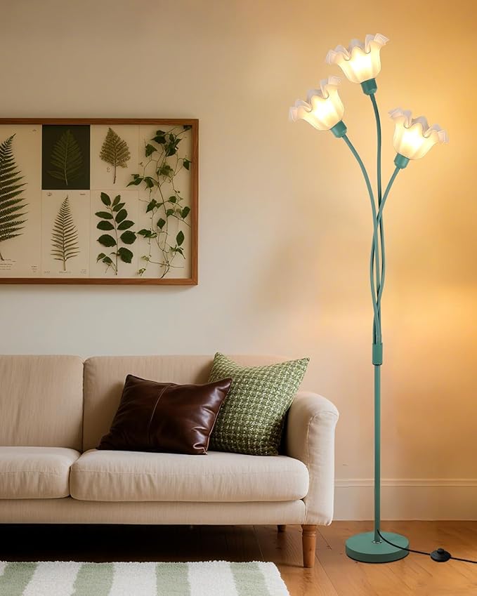 Lightdot Vintage Flower Floor Lamp for Living Room Modern Standing Lamp with DIY Flexible Branch Pole Spring Green Cute Floral Floor Lamps for Girls' Bedroom/Sofa Beside/Corner Decor(Bulbs Included)