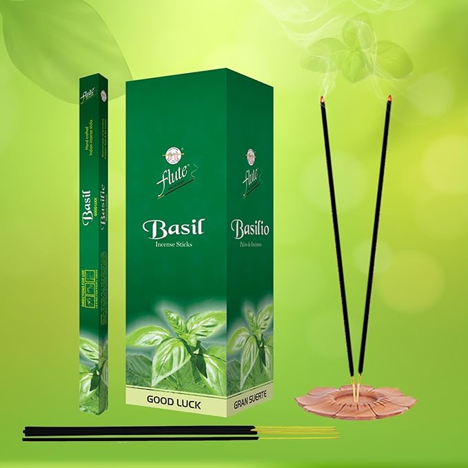 Flute Basil Incense Sticks for Good Luck & Blessing (8 Sticks/Pack, 25 Packs/Box, Total 200 Sticks Box) Best for Gifting