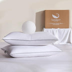 Goose Feather Down Fiber Pillows Queen Size Set of 2, Luxury 3-Chamber Pillows with Soft & Down-Proof Cover, Fluffy Plush Hotel Bed Pillows for Side, Back & Stomach Sleepers, 20"x30"