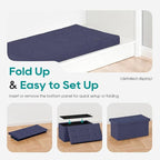 FDW 30 Inches Folding Storage Ottoman Bench, End of Bed Foot Rest Stools Ottoman Storage Chest, Holds up to 660 lb, for Entryway, Living Room, Bedroom, Blue