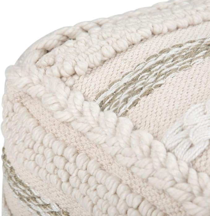 SIMPLIHOME Sommer Square Pouf - 18 inch Wide Upholstered Handloom Woven Cotton Ottoman in Natural, Boho-Style Footstool, Extra Seating or Accent Piece for Living Room or Bedroom, Assembled