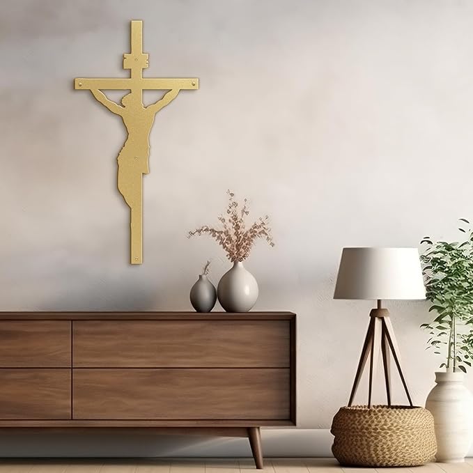 SIGNLEADER Metal Wall Art Decor A Men on Cross Minimalist Modern Abstract Wall Sculpture Hangings Home Decoration for Living Room, Bedroom, Bathroom, Kitchen, Outdoor - 18" Gold