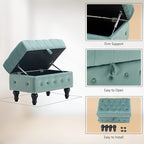 Artechworks Rectangular Storage Coffee Table Ottoman,Button Tufted Velet Upholstery Footstool Bedroom Ottoman for Living Room, Home Office, Space-Saving Storage Toy Box Stool, Light Blue
