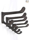 Ambipolar 5 Pack Decorative Cast Iron Heavy Duty Double Hooks, Wall Mounted Coat Hooks, Vintage Inspired (Antique Black) (Modern Type)
