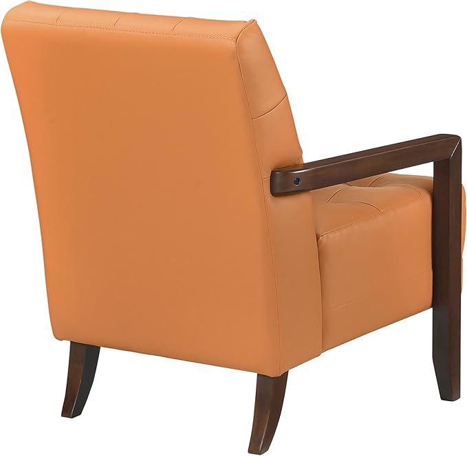 Lexicon Modern Accent Chair, Luxury Genuine Leather Match Living Room Chair with Tufted Cushions, Solid Wood Frame and Arm Rest, Comfy Upholstered Single Seat for Bedroom/Reading/Office, Orange