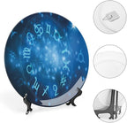 Ceramic Plates, Astrology Decorative Ceramic Plates, Abstract Horoscope Wheel Signs Aquarius Lion, 7 Inch, Household Plates Decorative, Navy Blue White and Bl