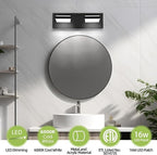OKELI 2 Light Black Bathroom Vanity Light Over Mirror Modern LED Dimmable Bathroom Light Fixture Black 350° Rotatable Lamp Head 16W 6000K Cold White ETL Listed