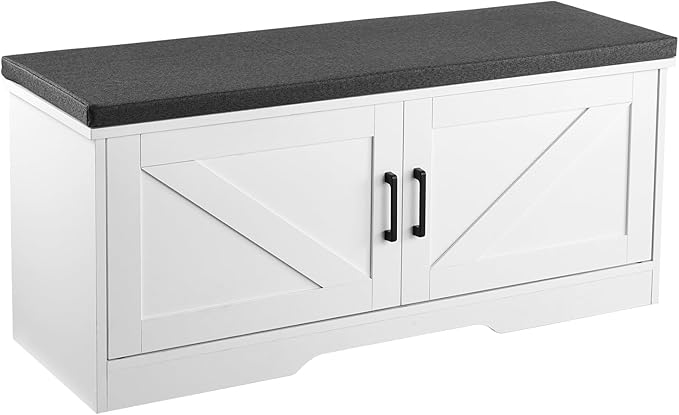 VEVOR Shoe Storage Bench with Padded Cushion & 2 Barn Doors, Entryway Bench 39.4 x 14.0 x 18.1 Inches, for Entryway, Hallway, Living Room, Bedroom