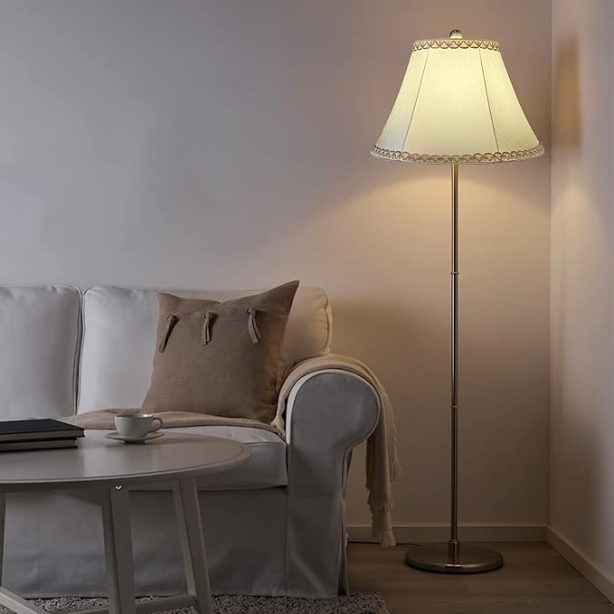 TOOTOO STAR Beige bell lamp shade, 8.75" top x 17.75" bottom x 11" straight height spider shade for Floor Light and Table Lamp, bohemian style decorative light yellow floral pattern