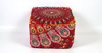 CRAFT KALA Large Hippie Mandala Meditation Floor Ottoman Pillow Cushion Pouf Cover Square Poufs Cover Bohemian Circle Floor Cushion Case Outdoor Fireplace Living Room Decor 18X18X14 inches, Red Mirchi