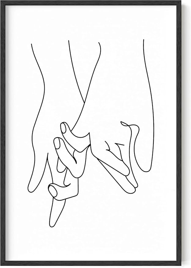 Y2K BOO Holding Hands UNFRAMED Wall Art Interlocking Fingers Continuous Line Drawing Love Connection 24x36 Inch Heavyweight Paper Studio Decor