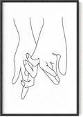 Holding Hands Wall Art Interlocking Fingers Continuous Line Drawing Love Connection 24x36 Inch Oak Wood Black Framed Modern Romance Print for Bedroom