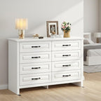 Marsail Farmhouse 8 Drawer Dresser, Wood Chest of Drawers with Natural Texture, Smooth Gliding Drawers, Versatile Storage Organizer Cabinet for Bedroom & Living Room, White