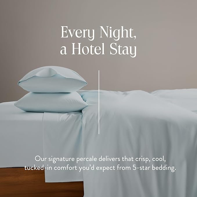 Brooklinen Luxury Percale Duvet Cover – 100% Cotton, Cool, Crisp, Extra-Long Corner Ties, Button Closure, Soft & Breathable – Machine Washable, Duvet Cover Full/Queen Bed Sizes (Sky)