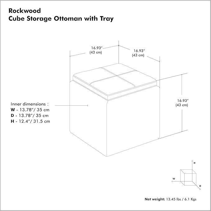 SIMPLIHOME Rockwood Cube Storage Ottoman with Tray - 17 inch Wide Upholstered Tweed Look Fabric Square Storage Ottoman in Mink Brown, Contemporary Cube Ottoman for Living Room with Serving Tray