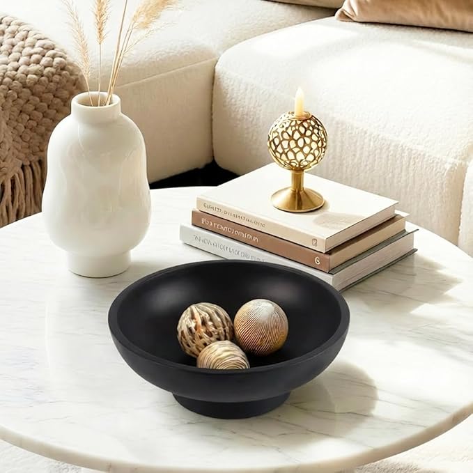 Modern Decorative Fruit Bowl for Keys Entryway Table, Holder Kitchen Countertop Minimalist Home Decor Accents Aesthetic With Pedestal,Black