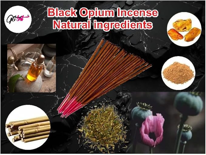 Giftbrit Black Opium Natural & Herbal Incense Sticks 100 Sticks with Incense Holder for Meditation, Yoga, Church, Relaxation, Healing and Positivity