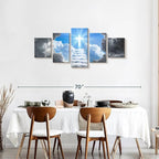 Elephant Stock Stairway To Jesus Christ Wall Art Multi Piece Canvas - 5 Panel Christian Pictures Decor - Digital Design Canvas Print - Christian Wall Decor - 55" X 24"