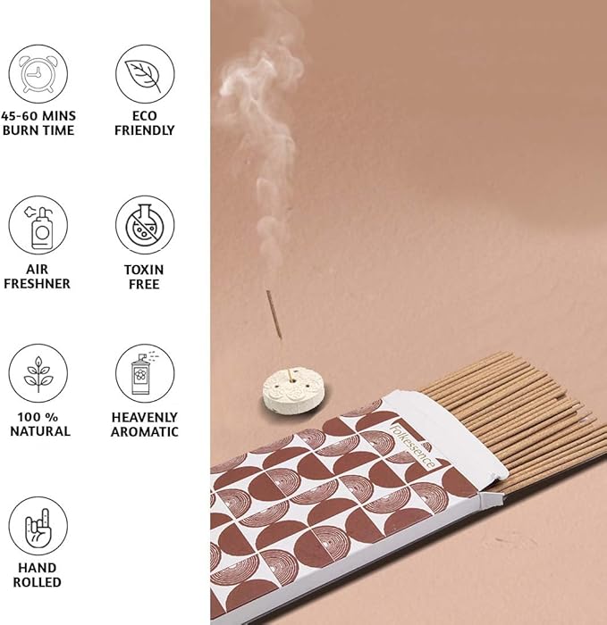 Folkulture Incense Sticks | Set of 120 Insence-Sticks with Holder for Relaxation | Sandalwood & Oud Incense| Organic, Slow Burning & Non Toxic Inscents | Luxe Santal Fragrances for Meditation