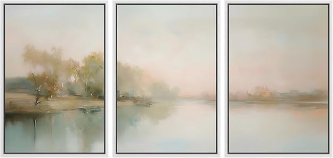 MUDECOR Framed Wall Art Print Set Soft Pastel Landscape Serene Waters and Reflections Illustrations Modern Art Boho Decorative Colorful Chic for Living Room, Bedroom, Office - 16"x24"x3 White