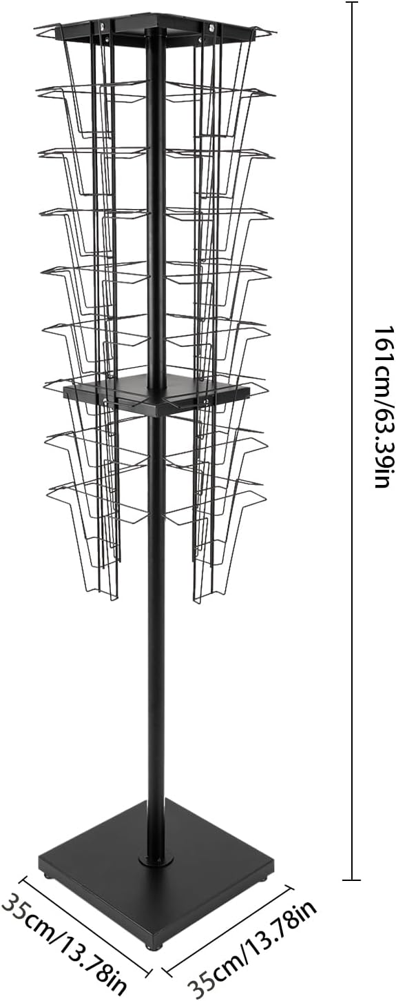 Rotating Brochure Display Stand, Detachable Magazine Rack with 36 Pockets, 360 Degrees Rotating Mesh Magazine Holder Stand, 63inch Floor Standing Literature Display Rack for Office School