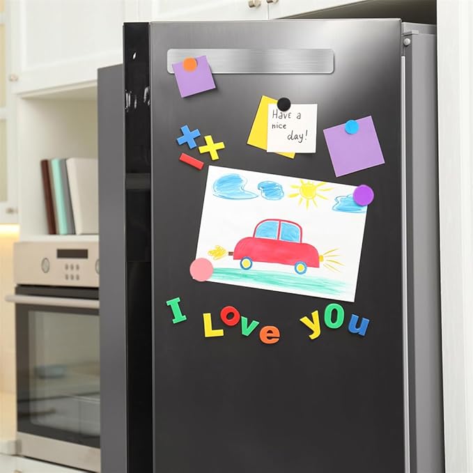 Magnetic Bulletin Strips 5PCS Self Adhesive Frameless Stainless Iron Bulletin Board Bar with 10 Magnetic Buttons for Memo Photo Notes Office School Home