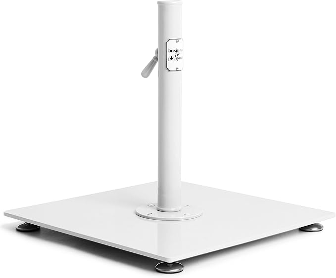Business & Pleasure Co. Classic White Umbrella Base - Perfect for The Patio Table or Pool - Heavy Outdoor Square Metal Stand - Fits Beach, Market, & Patio Umbrellas - 55 lbs