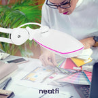 Neatfi XL LED Desk Lamp with Clamp – 2,200 Lumens, 23” Wide, Dimmable Task Light for Office, Study, Crafting & Nail Techs (Non-CCT with Clamp, White with Pink Ring)