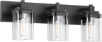 Vanity Light Fixture,3-Light Vanity Light for Bathroom,Matte Black Bathroom Vanity Lighting Over Mirror with Square Clear Glass Shade for Restroom