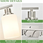 5-Light Vanity Light with Milky White Shades, Brushed Nickle Bathroom Lighting Fixtures Over Mirror, Modern Bathroom Wall Lamp for Mirror Living Room Cabinet Bedroom