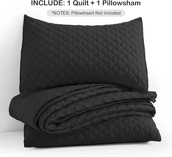 HORIMOTE HOME Quilt Set Twin Size, Black Bedspread with Clouds Pattern, Soft Coverlet Set Lightweight Microfiber Quilted Bedspread for All Season, Includes 1 Quilt and 1 Pillow Sham