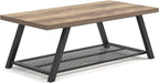 FOLUBAN Coffee Table, Modern Rustic Wood and Metal Center Table with Storage, Industrial Cocktail Tea Table for Living Room, Oak, 47 Inch
